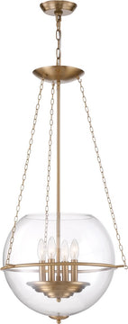 19"W Odyssey 4-Light Pendant Vintage Brass / Clear