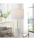 28"H 1-Light Table Lamp Metal in White and Gold with a Drum Shade