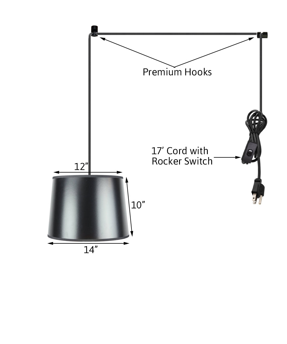 14"W 1 Light Swag Plug-In Pendant  Black/Gold Shade Black Cord