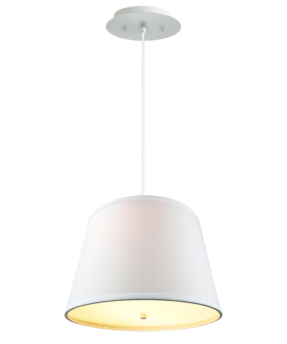 16" W 2 Light Pendant White Shade with Diffuser, White Cord