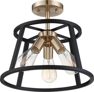 14"W Chassis 3-Light Close-to-Ceiling Copper Brushed Brass / Matte Black