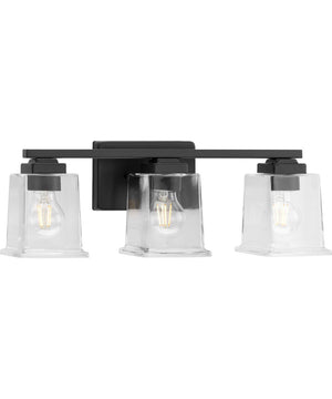 Gilmour 3-Light Modern Farmhouse Clear Glass Bath Vanity Light Matte Black