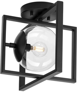 Atwell 10" 1-Light Mid-Century Modern Clear Glass Semi-Flush Mount Light Matte Black