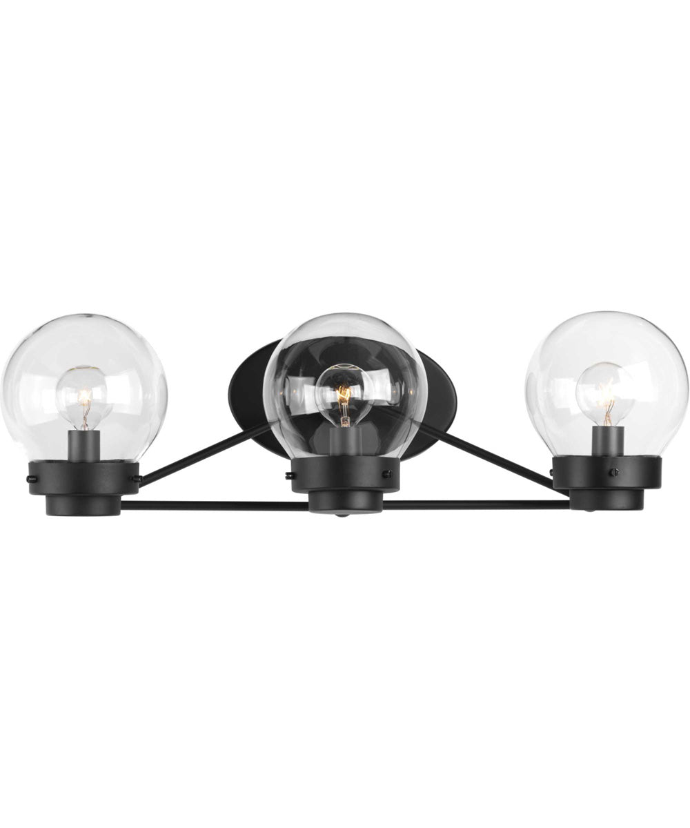 Spatial 3-Light Clear Glass Global Bath Vanity Light Matte Black