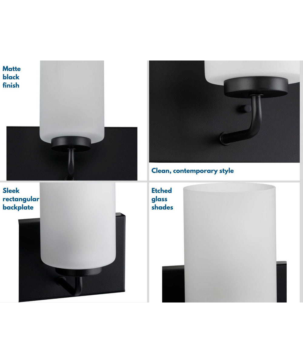 Merry 3-Light Etched Glass Transitional Style Bath Vanity Wall Light Matte Black