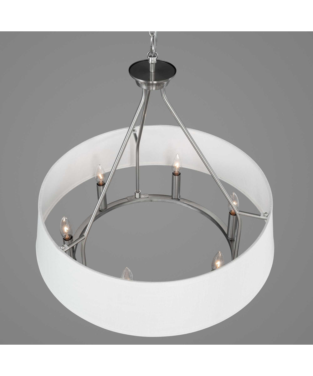 Cherish 6-Light White Linen Shade Coastal Chandelier Light Brushed Nickel