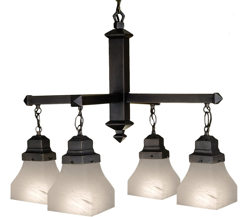 26"W Bungalow White Alabaster Swirl 4 Light Chandelier