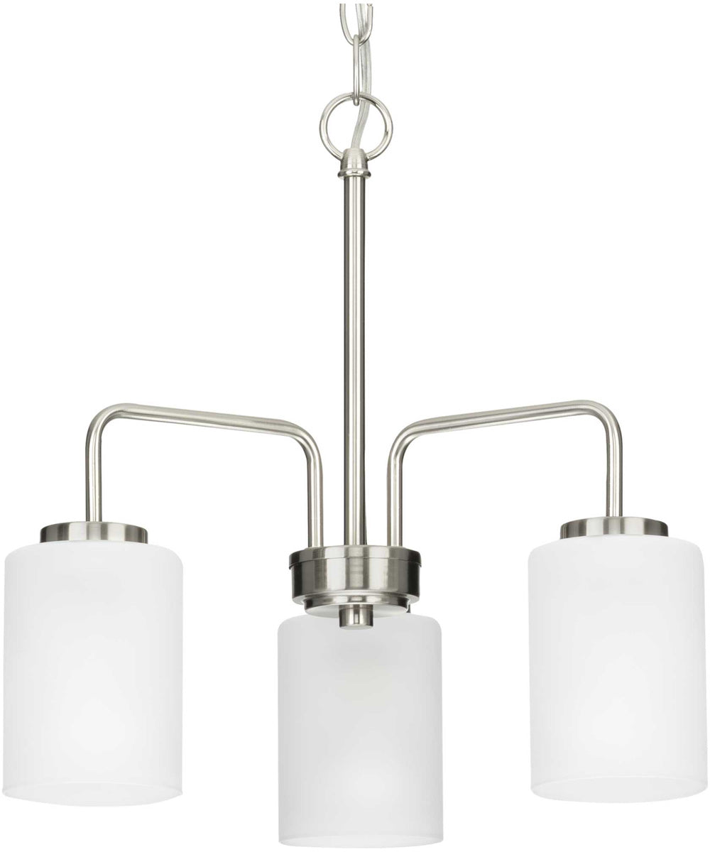 Merry 3-Light Etched Glass Transitional Style Chandelier Light Brushed Nickel