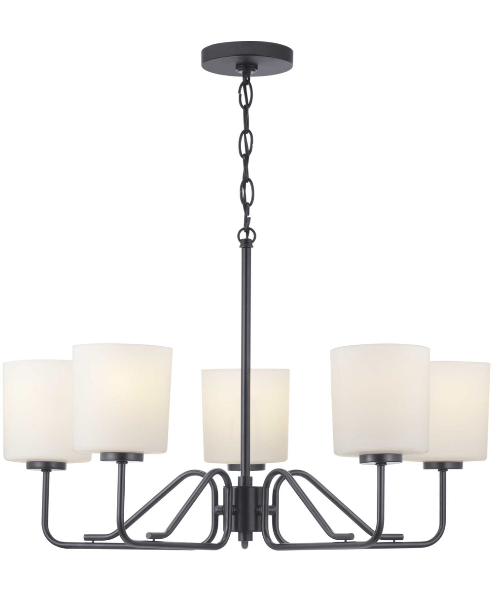 Tobin 5-Light Etched White Glass Modern Chandelier Light Matte Black