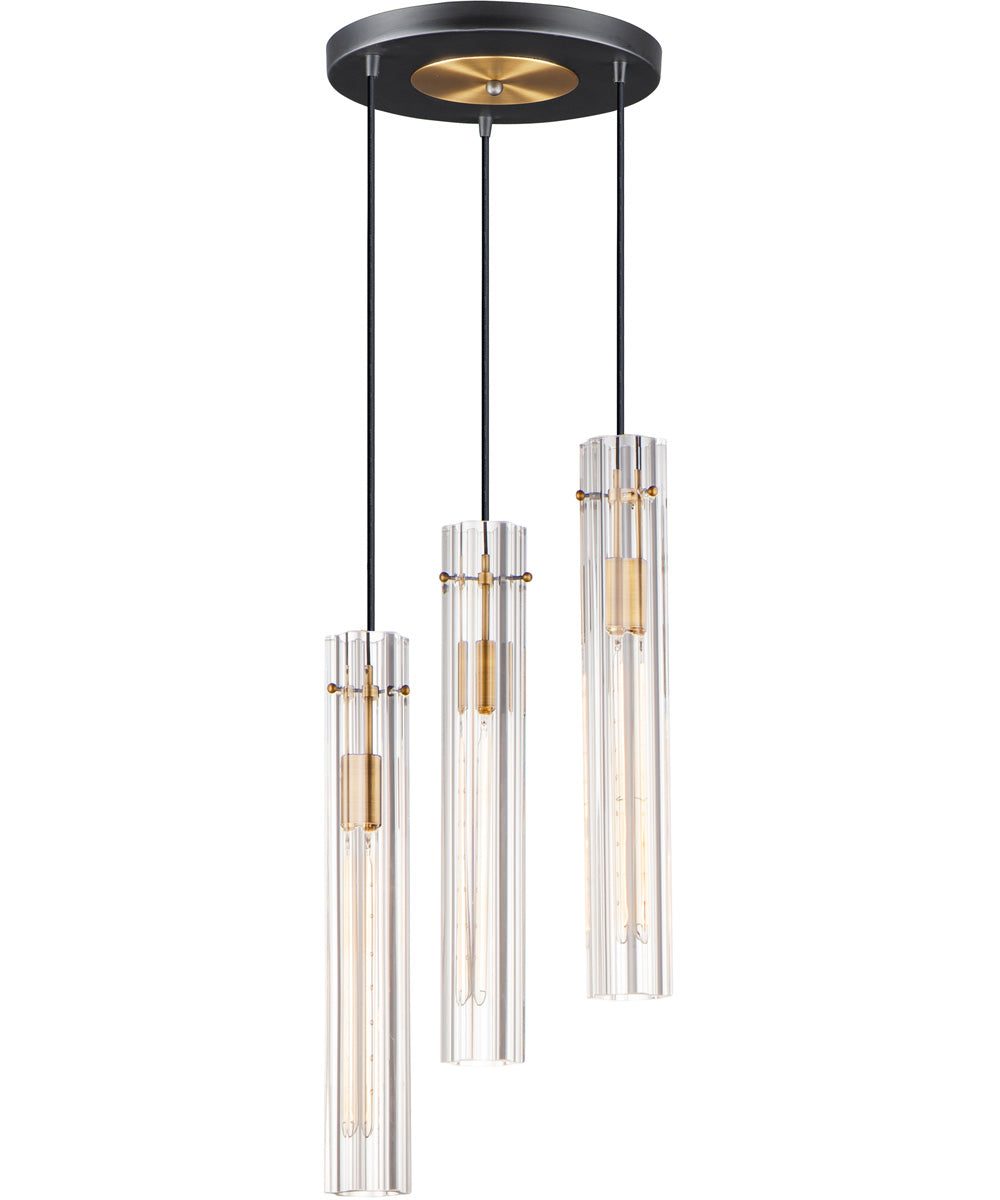 13"W Flambeau 3-Light Chandelier Black / Antique Brass