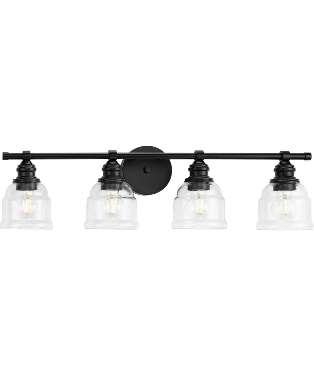 Ambrose 4-Light Farmhouse Clear Glass Bath Vanity Light Matte Black