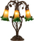 18" High Amber/Green Tiffany Pond Lily 6 Light Table Lamp