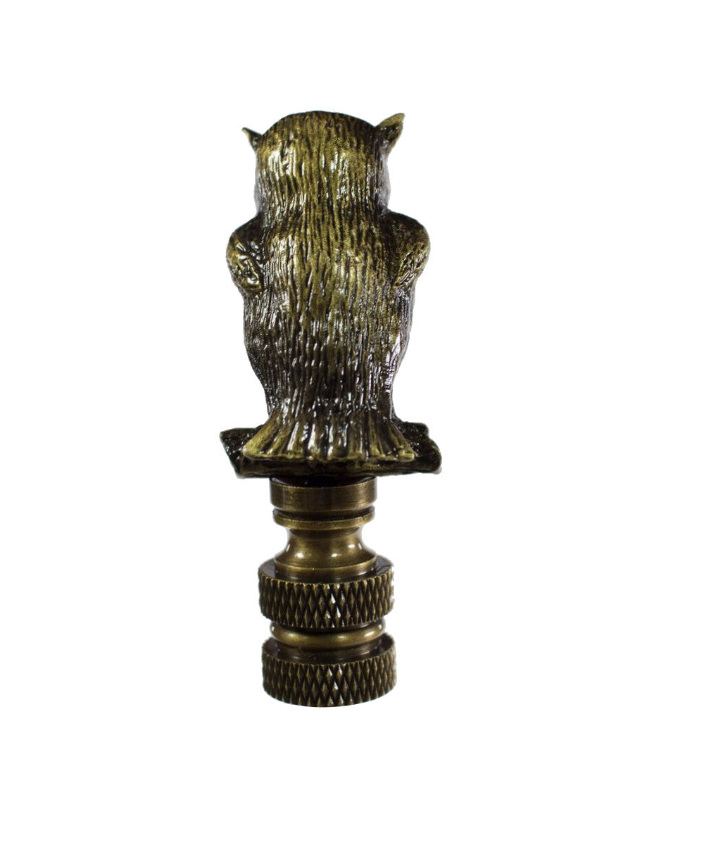 Night Owl Lamp Finial Antique Metal with Clear Glass Eyes 2.25"h