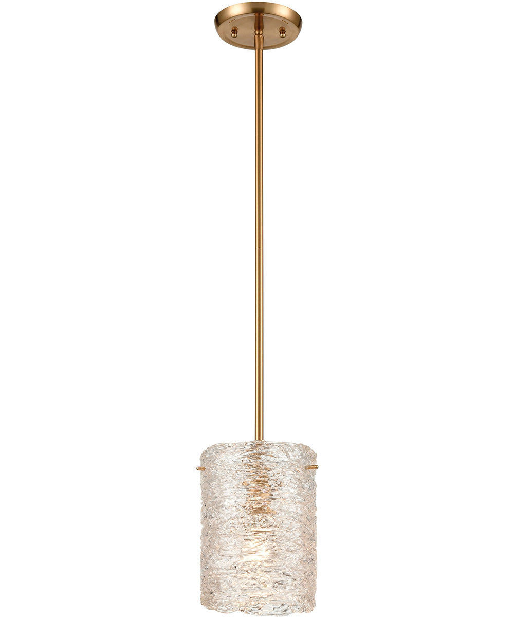 Chiseled Ice 1-Light Mini Pendant Satin Brass/Clear Heavily Textured Glass