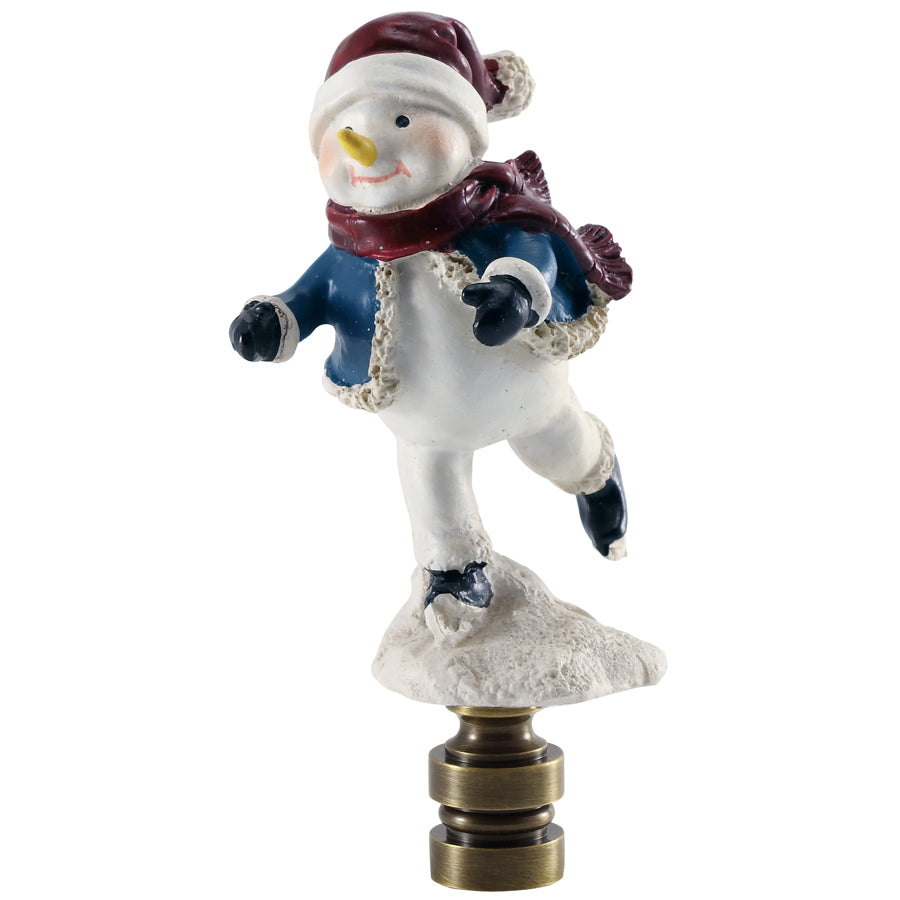Skating Christmas Snowman Antique Brass Base Lamp Finial 3"H