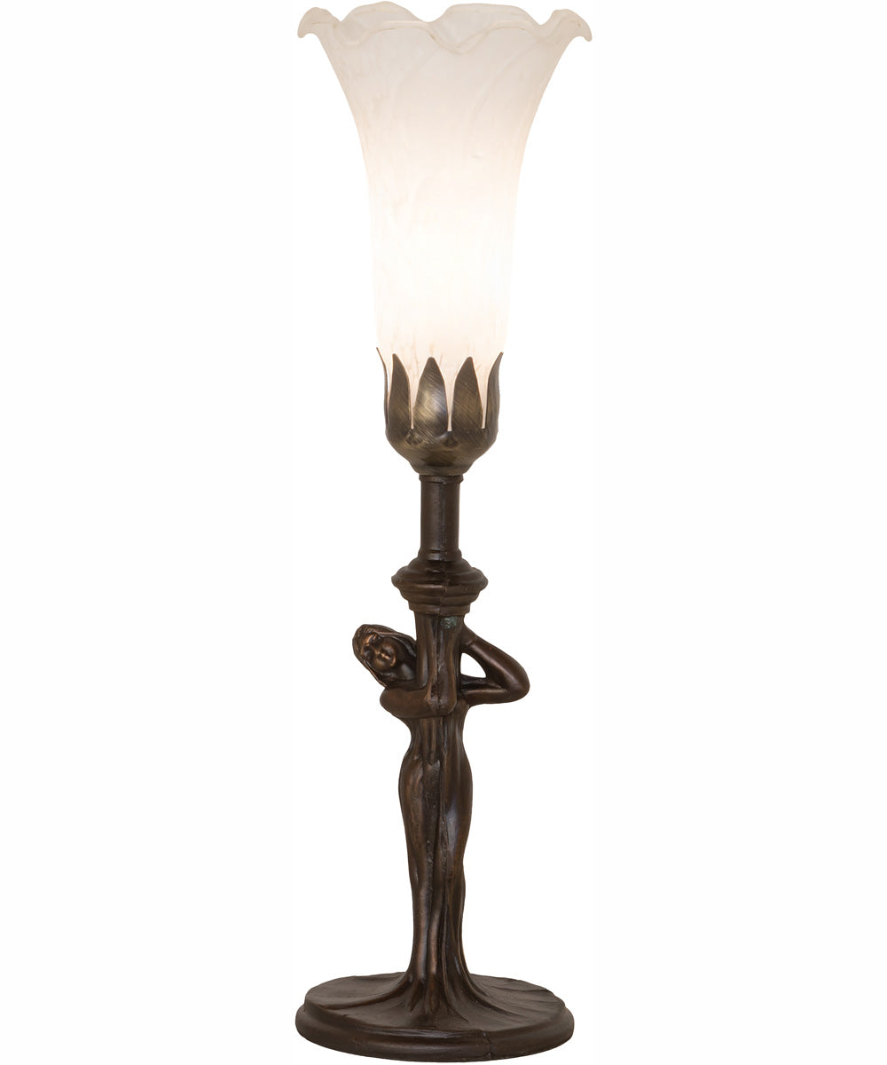 15" High White Tiffany Pond Lily Nouveau Lady Accent Lamp
