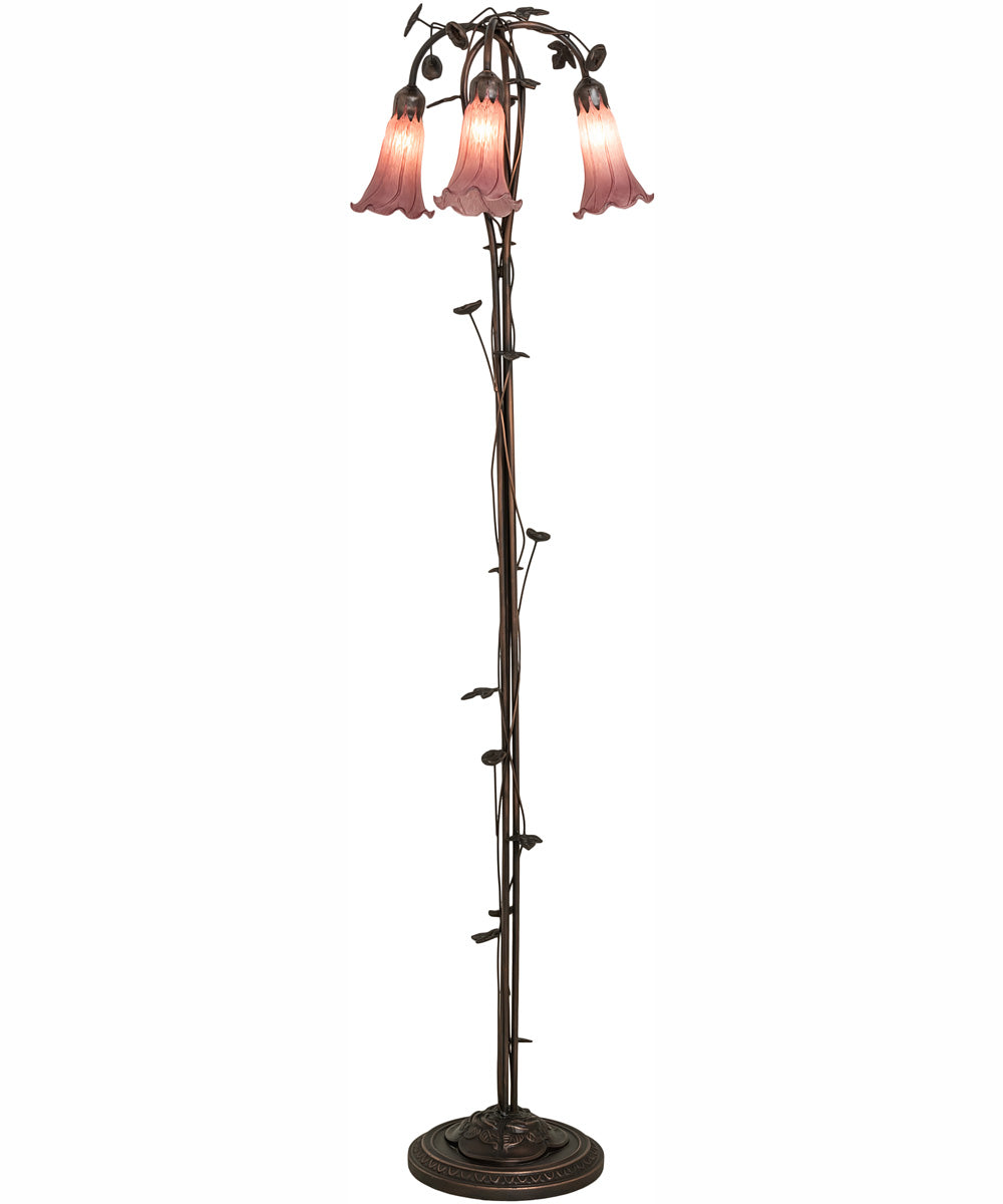 58" High Lavender Tiffany Pond Lily 3 Light Floor Lamp