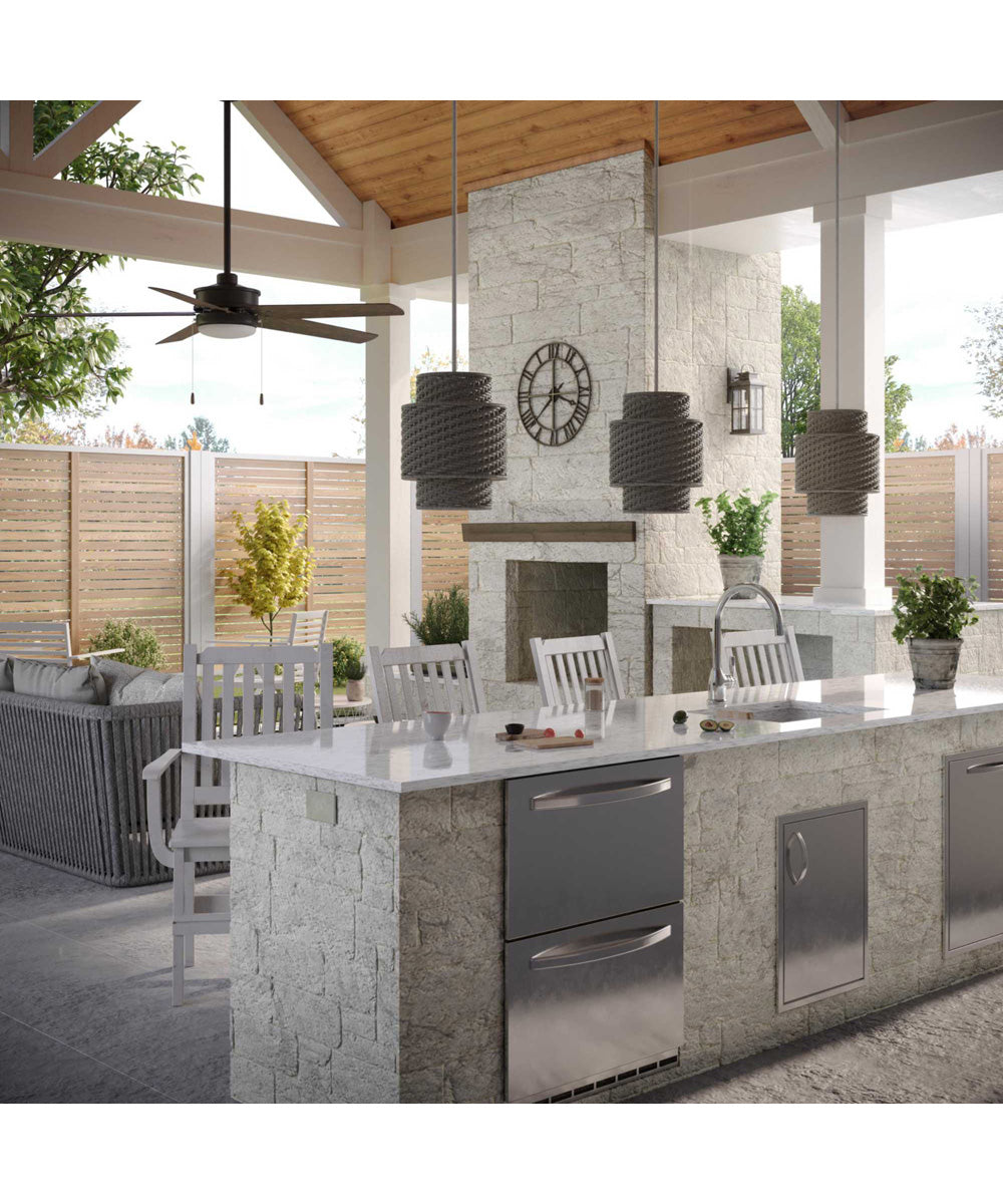 Manteo 1-Light with Weathered Grey Rattan Indoor/Outdoor Hanging Pendant Light Cottage White