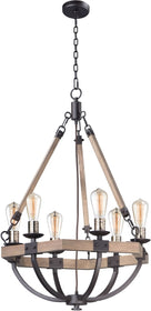 24"W Lodge 6-Light Chandelier Weathered Oak / Bronze