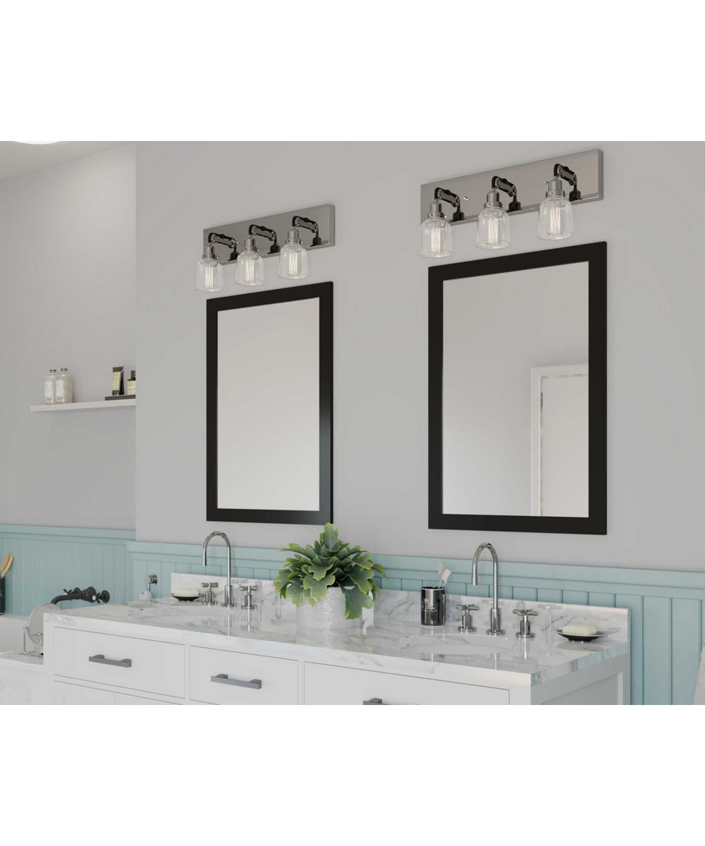 Rushton 3-Light Clear Glass Farmhouse Bath Vanity Light Brushed Nickel