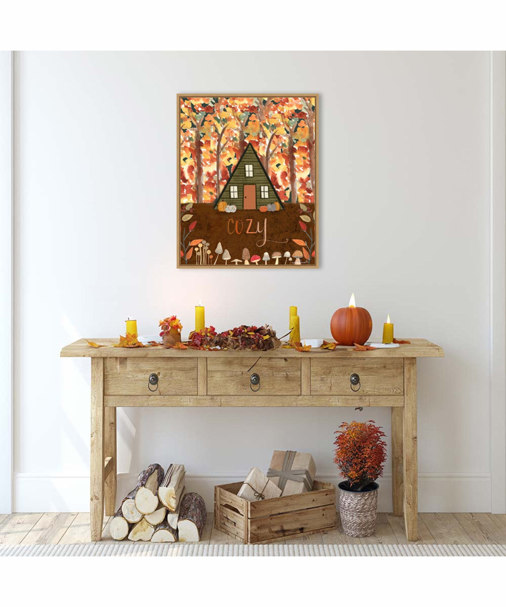 Framed Cozy Fall Cabin by Katie Doucette Canvas Wall Art Print (23  W x 28  H), Sylvie Maple Frame