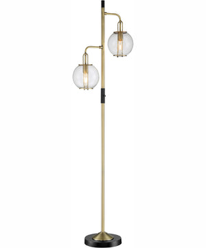 Kaira 2-Light 2-Light Floor Lamp Black/Antique Brass/Clear Glass