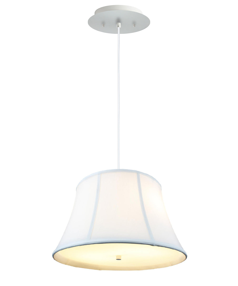 17" W 2 Light Pendant White Shantung Shade with Diffuser, White Cord