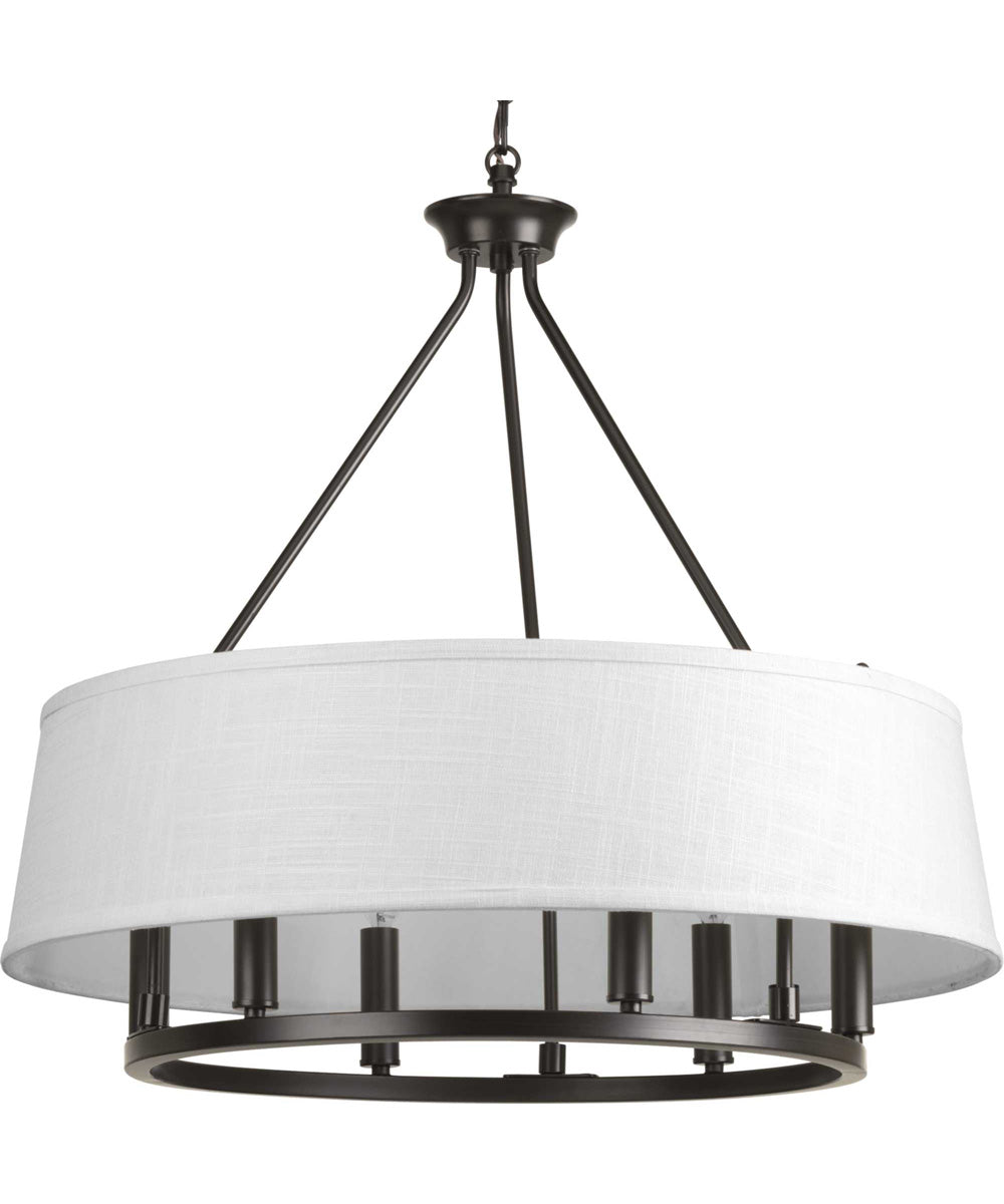 Cherish 6-Light White Linen Shade Coastal Chandelier Light Antique Bronze