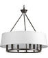 Cherish 6-Light White Linen Shade Coastal Chandelier Light Antique Bronze
