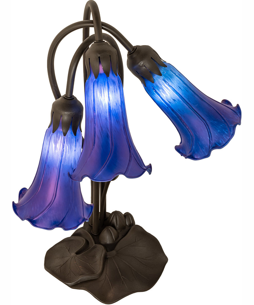 16" High Blue Tiffany Pond Lily 3 Light Accent Lamp