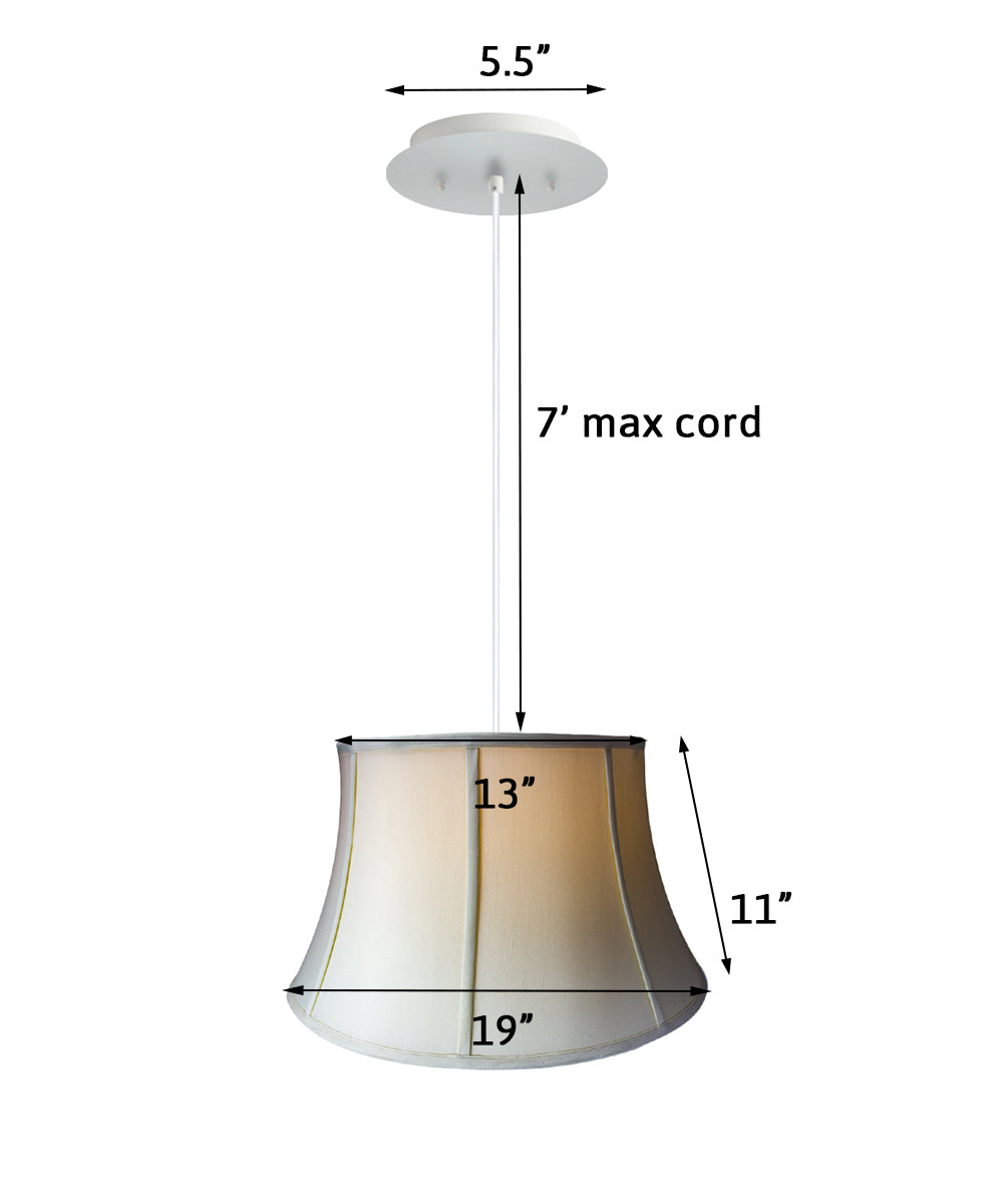 19" W 2 Light Pendant Egg Shell Shade with Diffuser, White Cord