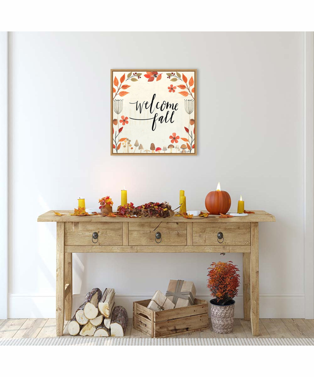 Framed Welcome Fall by Katie Doucette Canvas Wall Art Print (22  W x 22  H), Sylvie Maple Frame