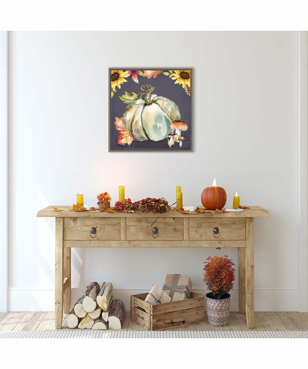 Framed Mushrooms and Pumpkin by Art Nd Canvas Wall Art Print (22  W x 22  H), Sylvie Greywash Frame