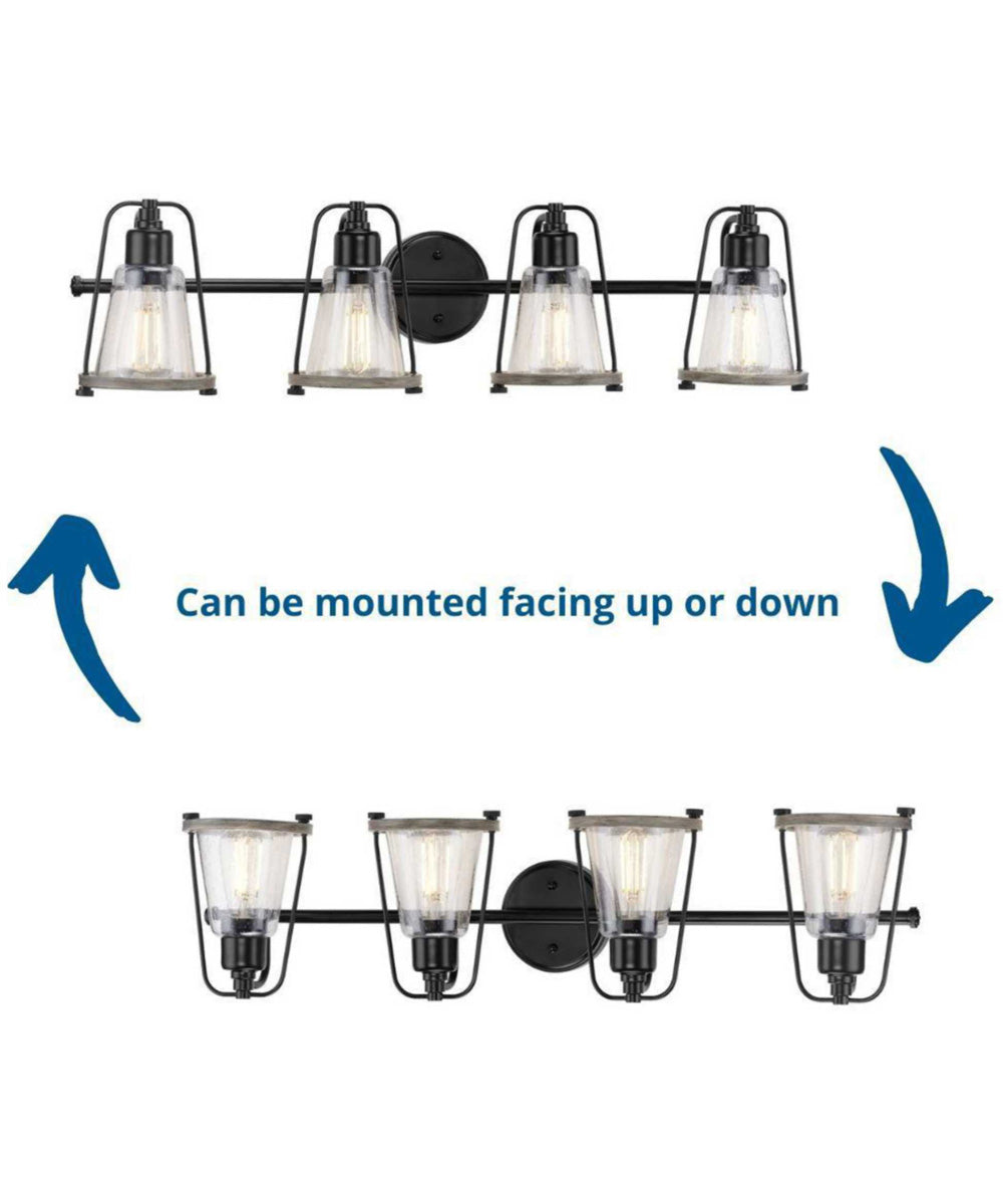 Conway 4-Light Clear Seeded Farmhouse Style Bath Vanity Wall Light Matte Black