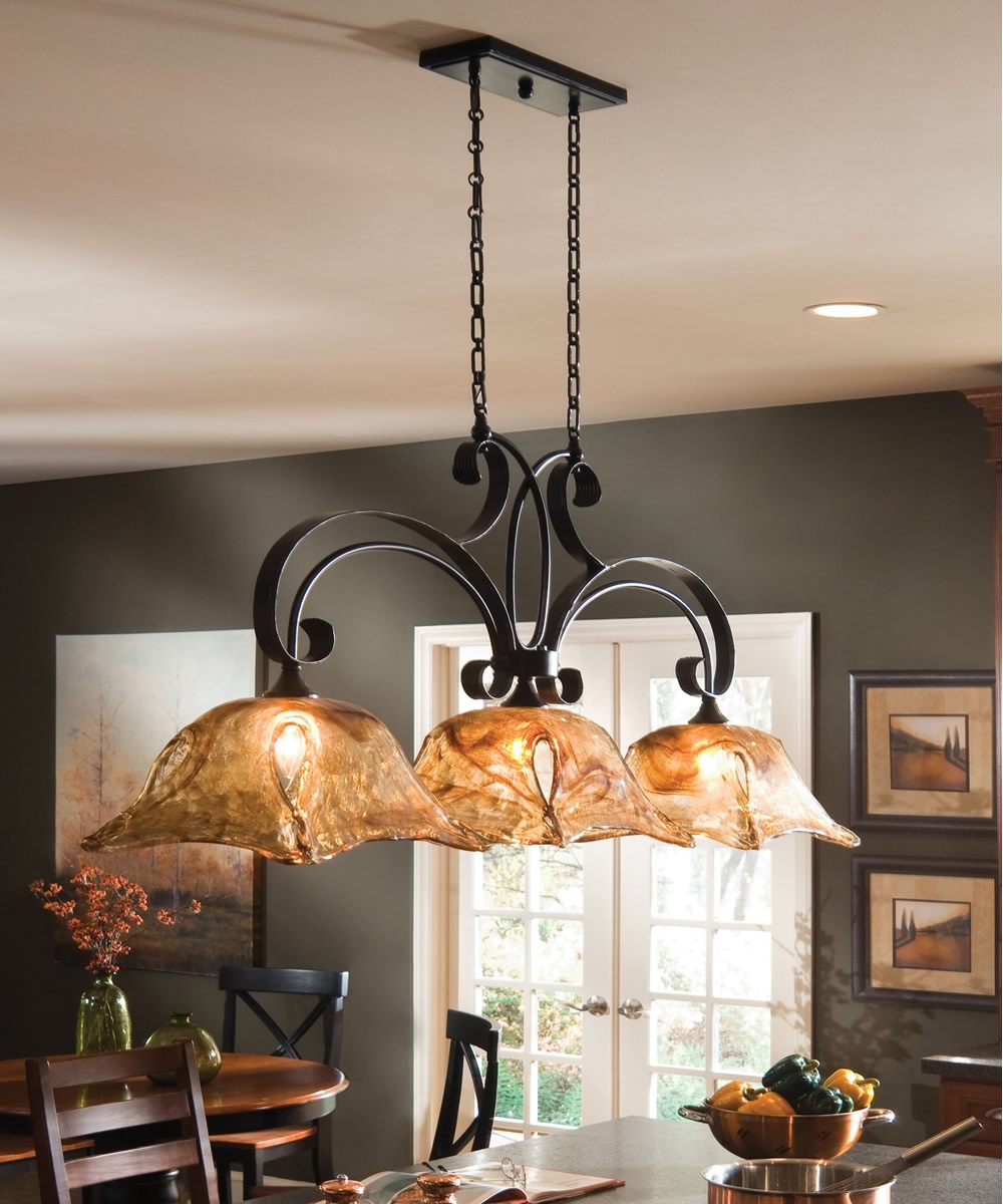 47"W Vetraio 3 Lt Bronze Kitchen Island Light