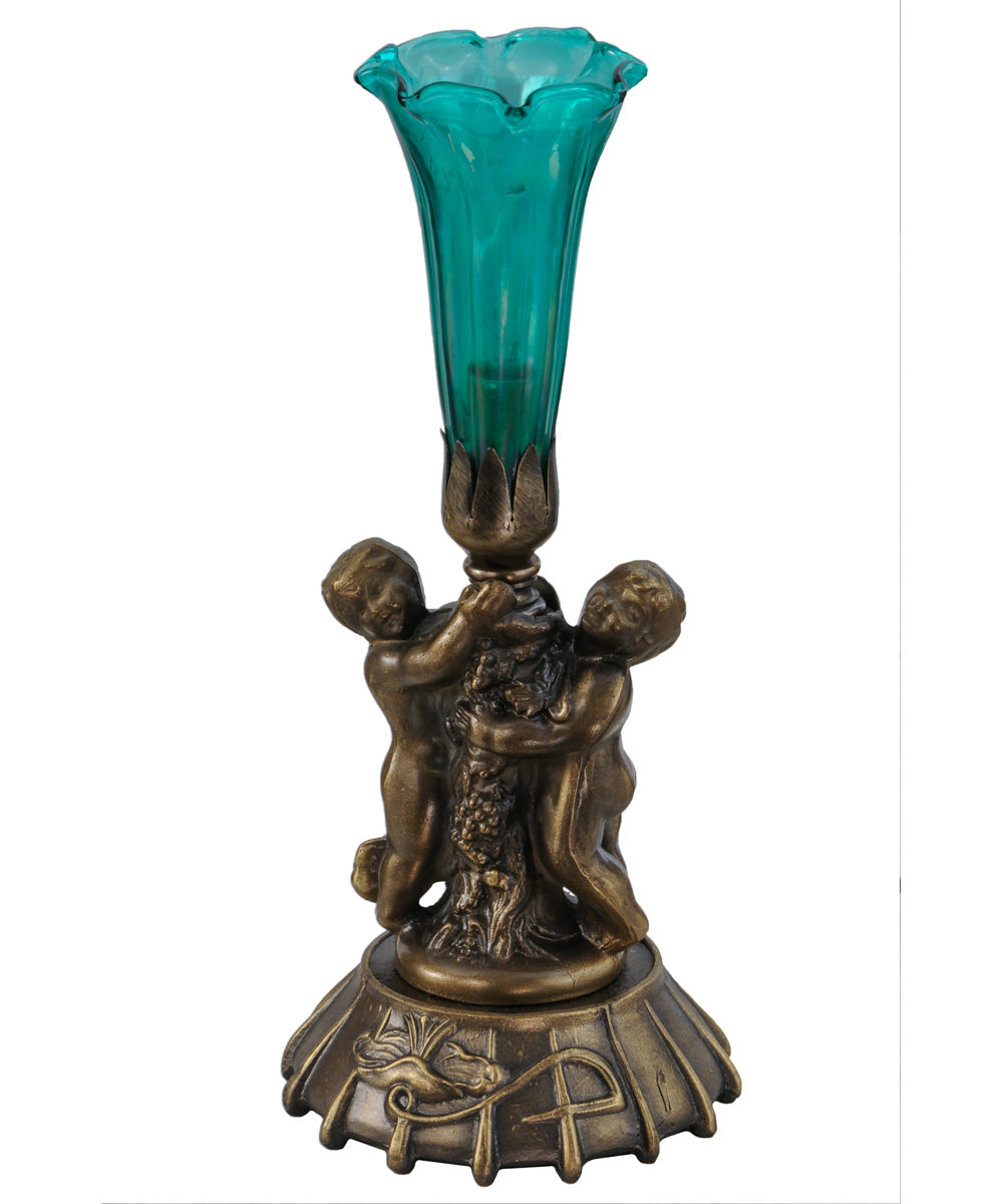12"H Green Irridescent Cherub Pond Lily Mini Lamp