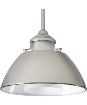 Carbon 1-Light Etched White Glass Mid-Century Modern Pendant Light Polished Nickel
