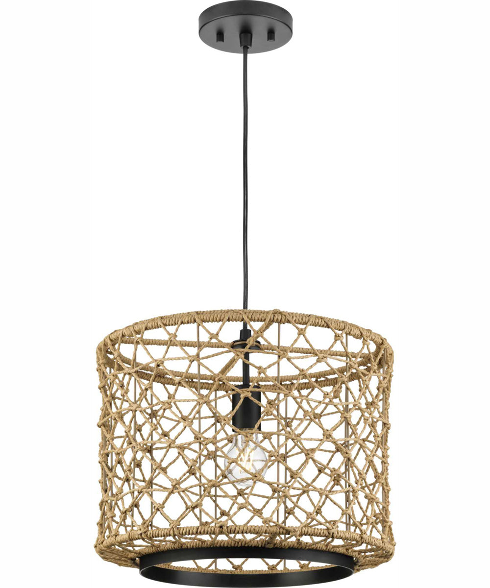 Chandra 1-Light Global Pendant with Woven Shade Matte Black