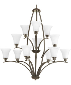 Joy 12-Light Etched White Glass Traditional Chandelier Light Antique Bronze
