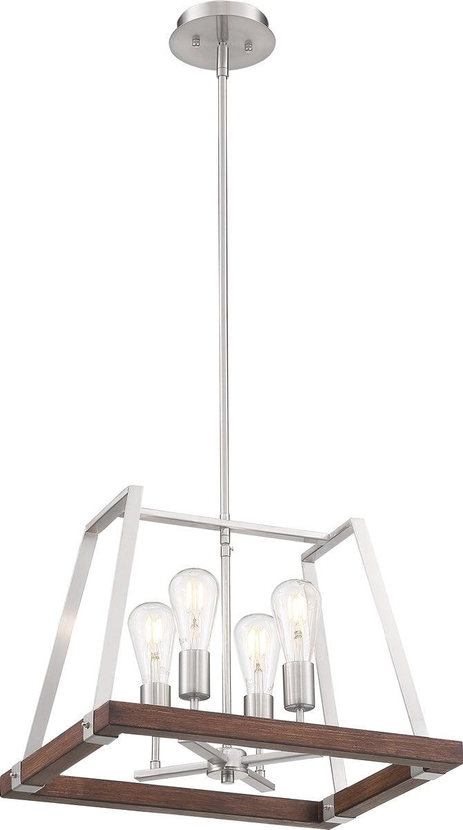 18"W Outrigger 4-Light Pendant Brushed Nickel / Nutmeg Wood