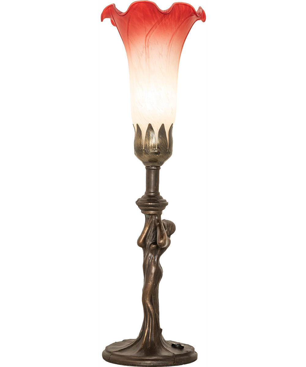 15" High Pink/White Tiffany Pond Lily Nouveau Lady Mini Lamp