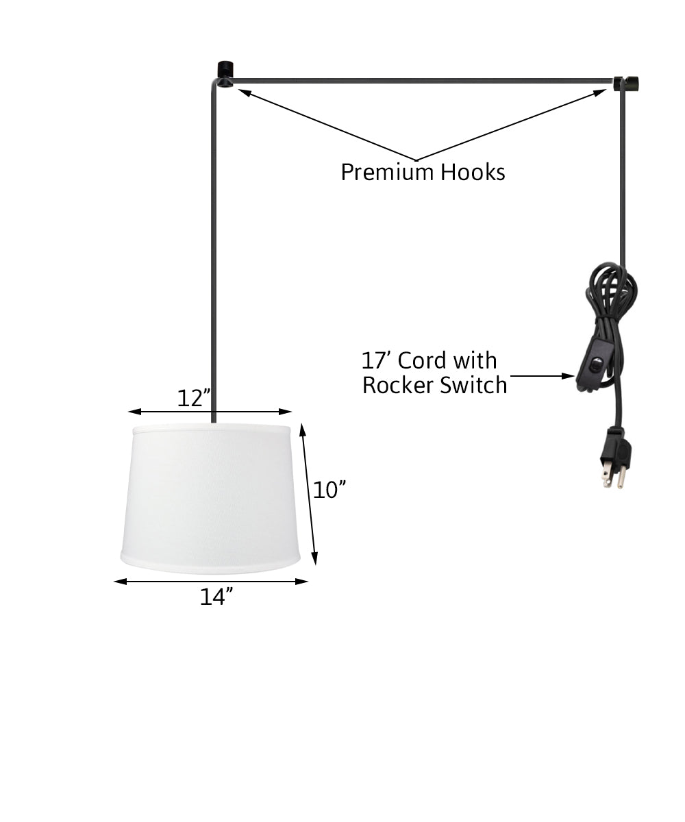 14"W 1 Light Swag Plug-In Pendant  White Shade Black Cord