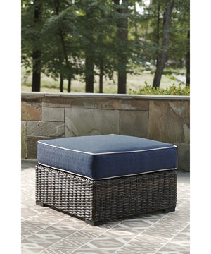 11"H Grasson Lane Ottoman with Cushion Brown/Blue