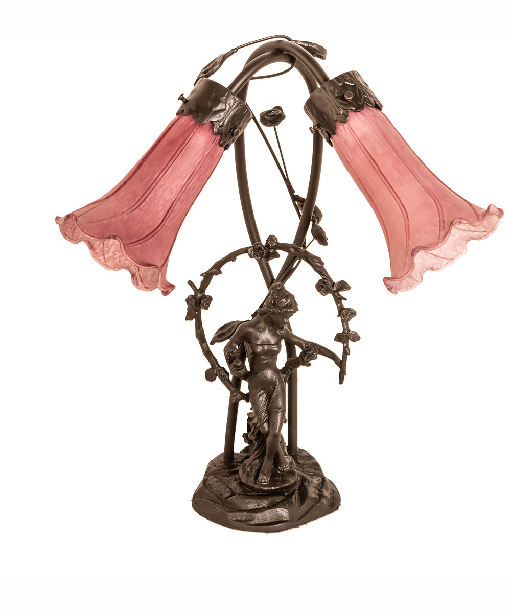 17" High Lavender Tiffany Pond Lily 2 Light Trellis Girl Accent Lamp