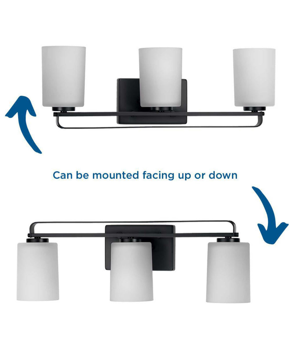 League 3-Light Etched Glass Modern Farmhouse Bath Vanity Light Matte Black