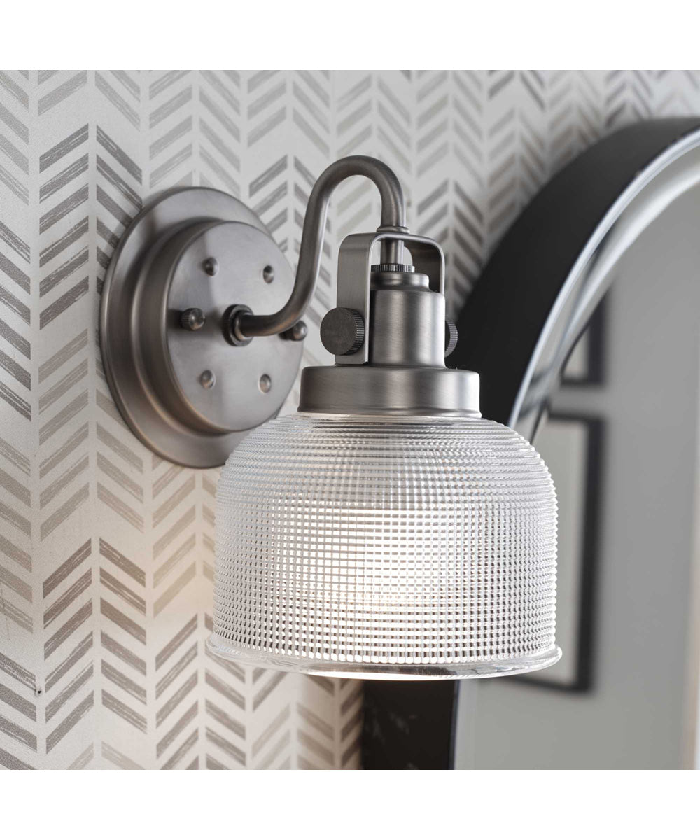 Archie 1-Light Clear Double Prismatic Glass Coastal Bath Vanity Light Antique Nickel