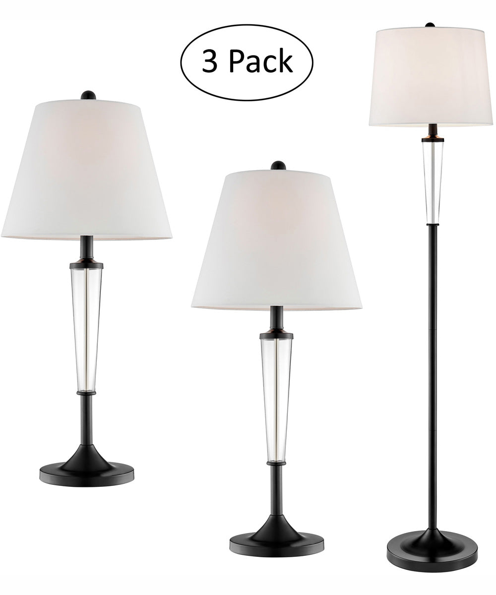 Freida 1-Light 3Pcs Floor & Table Lamp Set Black/White Shade