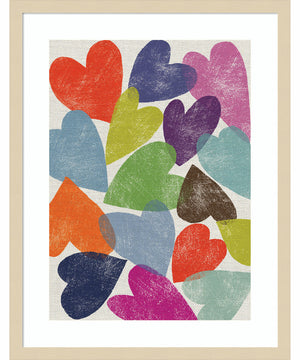 Printed Hearts by Jenny Frean Wood Framed Wall Art Print (20  W x 25  H), Svelte Natural Frame
