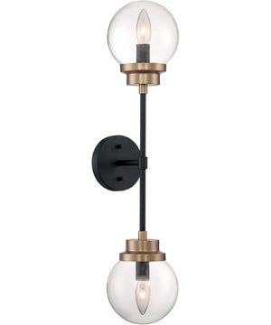 6"W Axis 2-Light Vanity & Wall Matte Black / Brass Accents