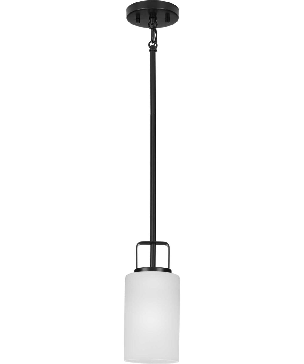 League 1-Light Etched Glass Modern Farmhouse Mini-Pendant Hanging Light Matte Black